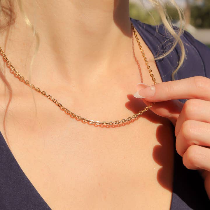 WJW - Wholesale Link & Chain Necklace - 18K Gold PVD Stainless Steel Flat Oval Loop Chain3