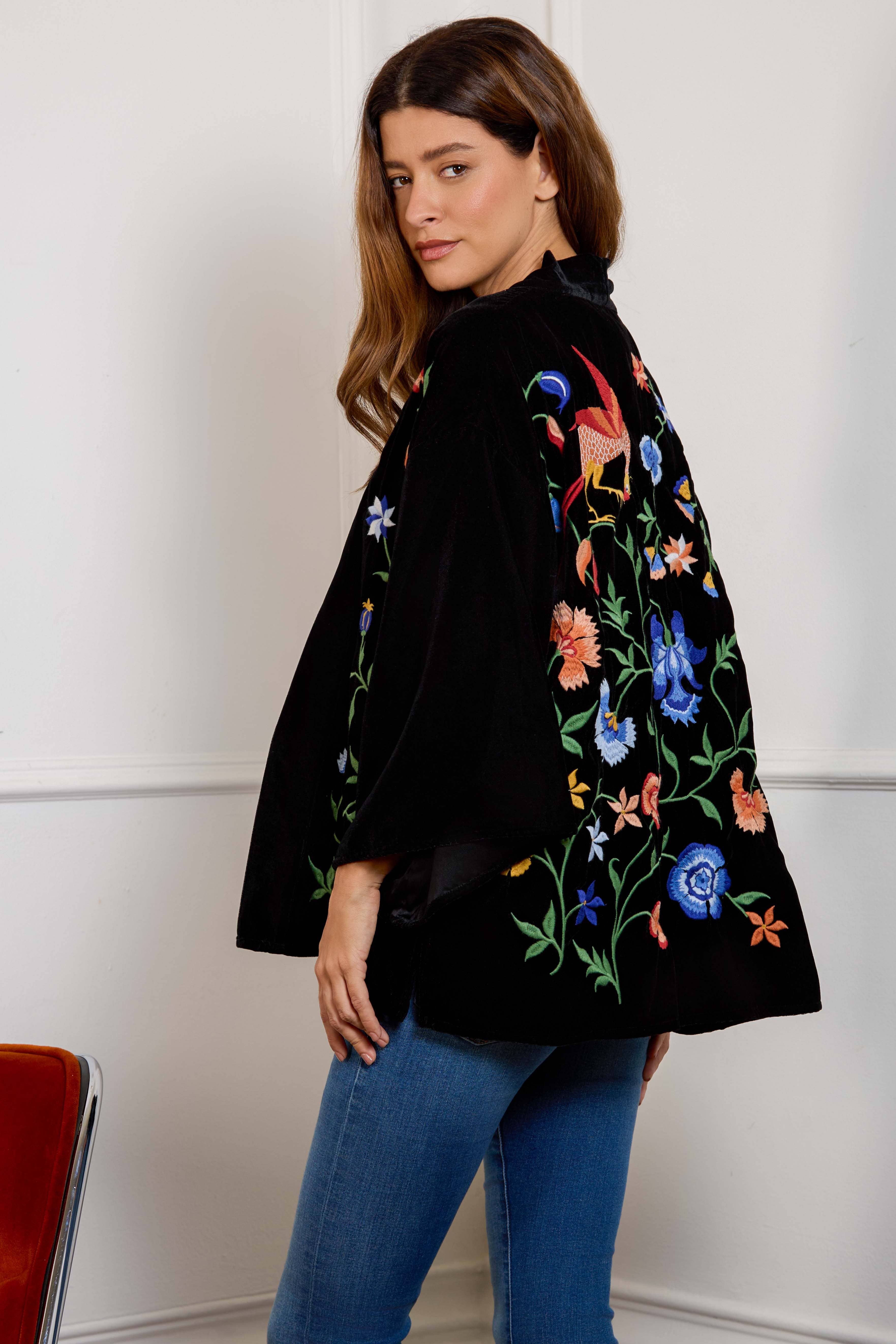 Artemis Muse - Wholesale Kimono - Women's - Regal Floral & Bird Embroidery Velvet Luxury Kimono1
