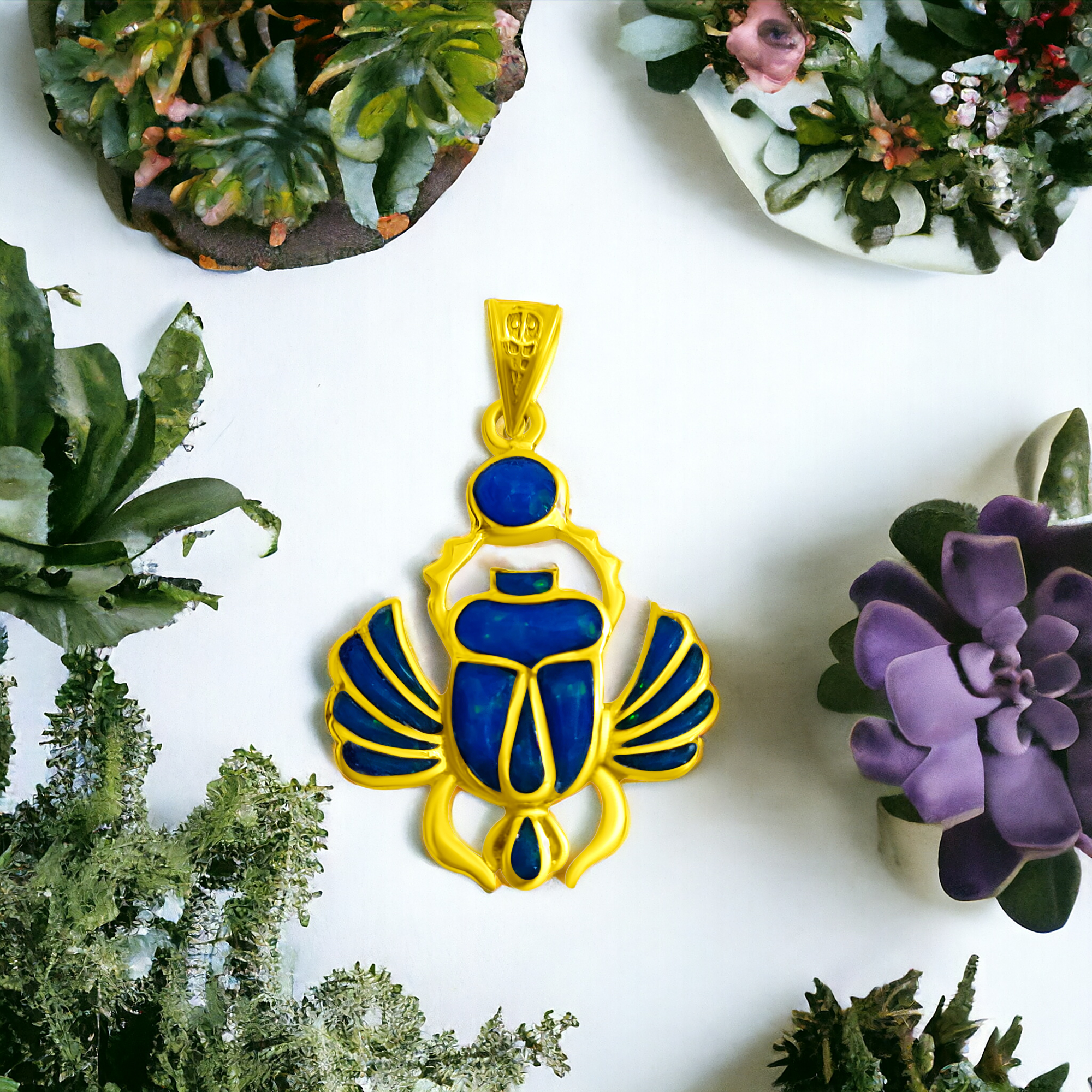 ALADDIN'S LAMP JEWELRY - Wholesale Individual Charm/Pendant - Gold Winged Royal Scarab Of Regeneration Blue Opal Pendant12