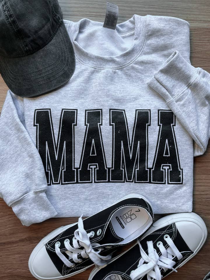 D&E Tees - Wholesale Graphic Sweatshirt - Women's - Mama Distressed Ash Graphic Sweatshirt1