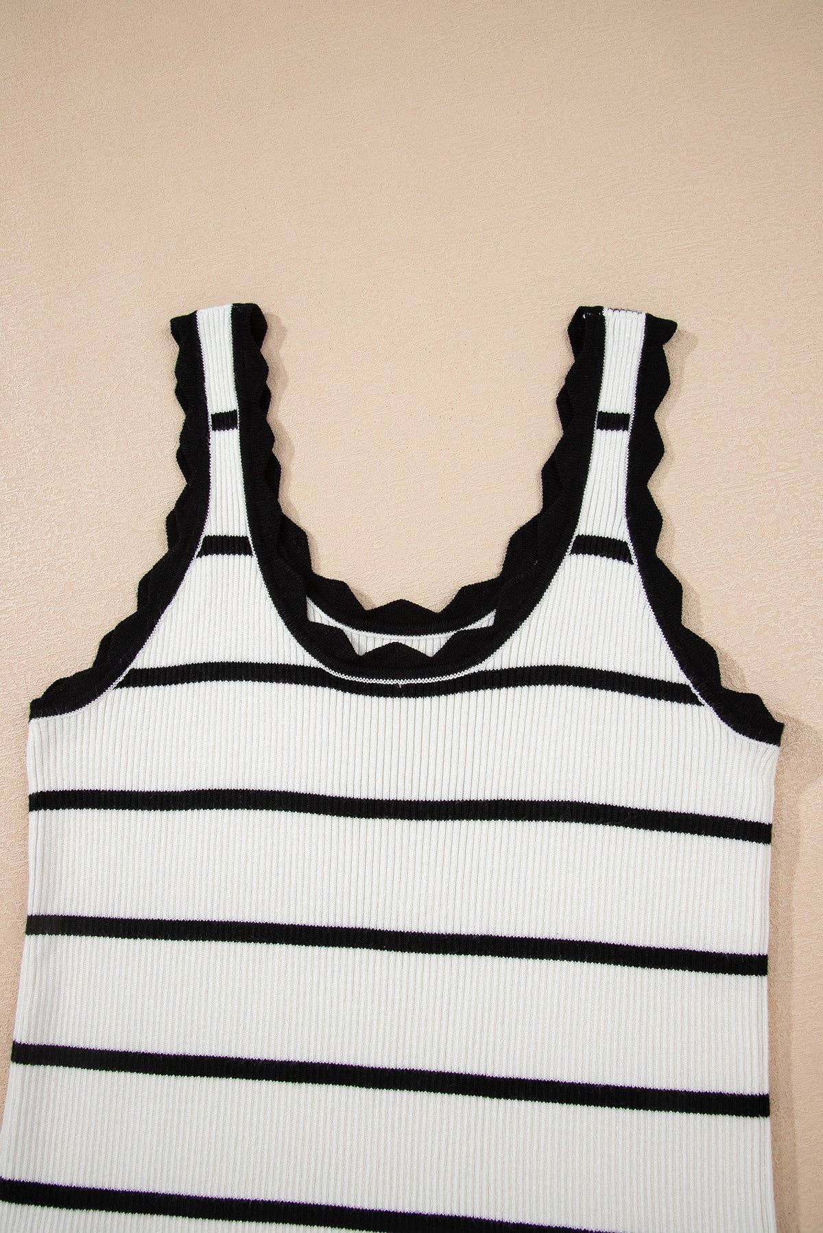 Black Striped Scalloped Edge U Neck Sleeveless Sweater Vest for wholesale on Faire4