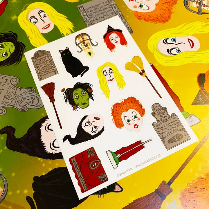 Het is gewoon een heleboel Hocus Pocus A5 vinyl stickervel voor wholesale door October 31st