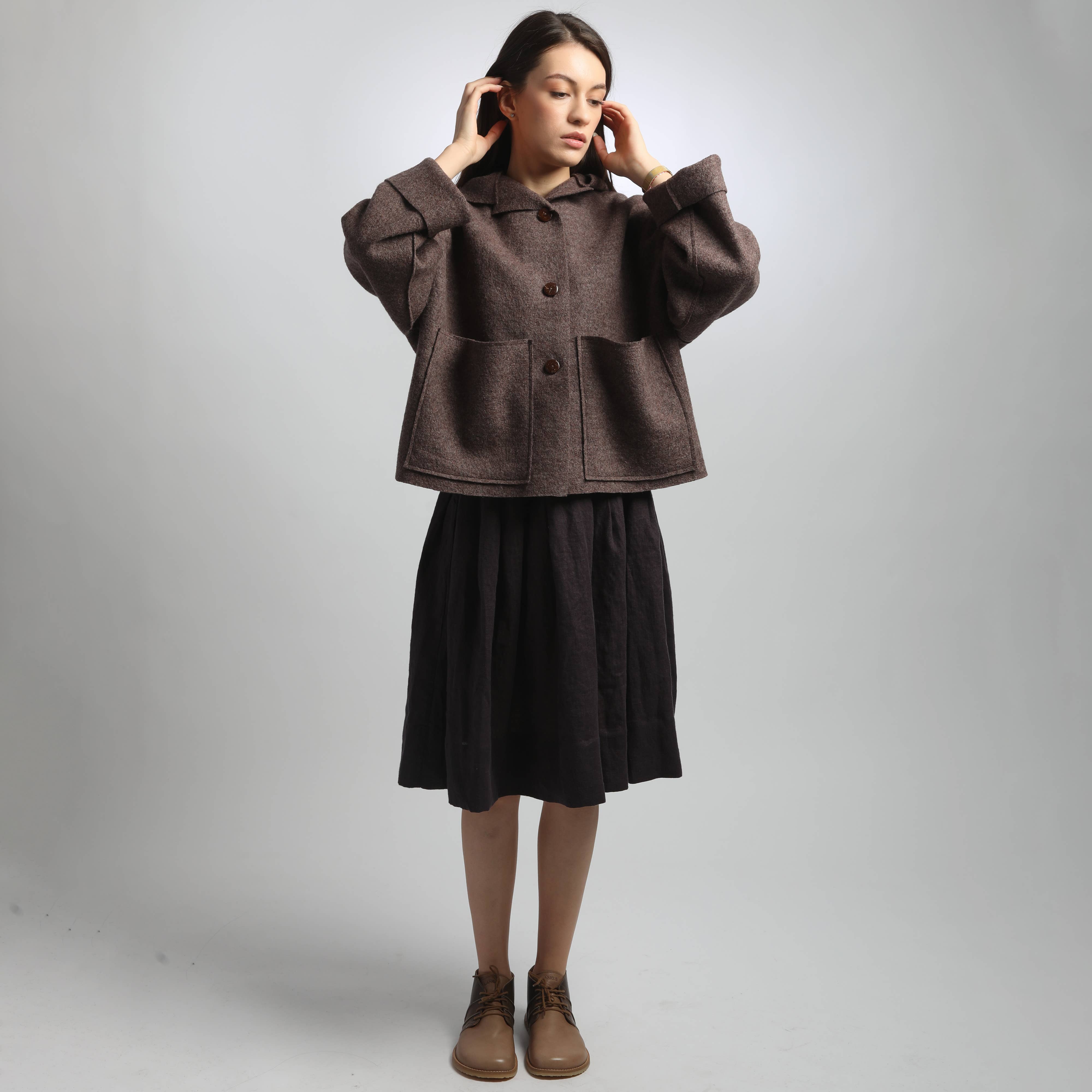 Knotium - Wholesale Jacket - Women's - UMMA Oversized Boiled Wool Hooded Jacket with Patch Pockets2