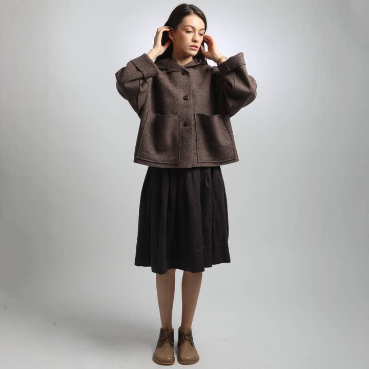 Knotium - Wholesale Jacket - Women's - UMMA Oversized Boiled Wool Hooded Jacket with Patch Pockets2