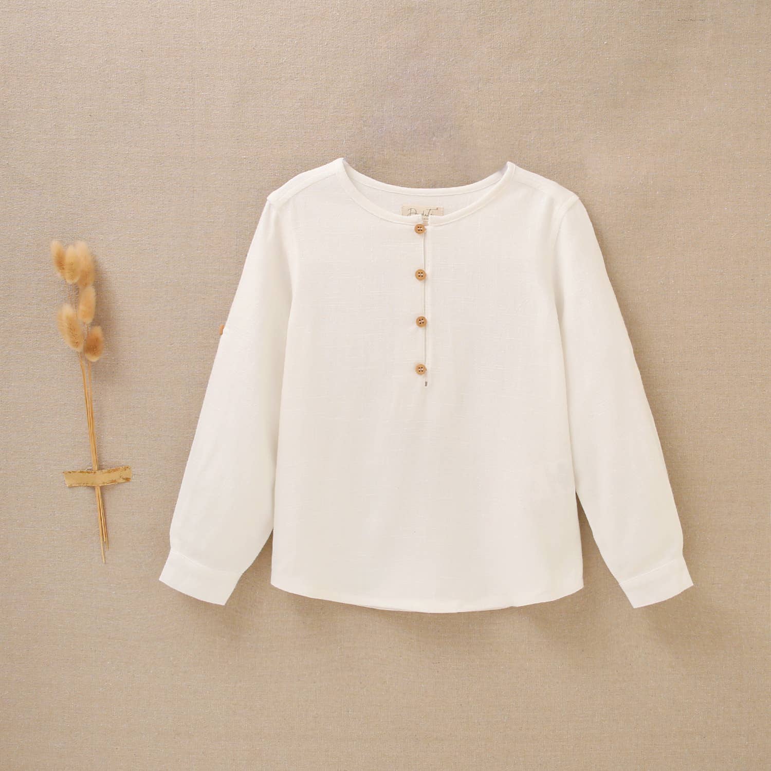 Blank Camicia bianca da bambino a manica lunga con colletto alla coreana in vendita all'ingrosso su Faire1