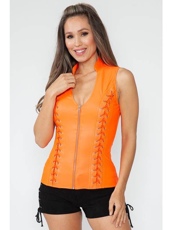 Lydia USA - Wholesale Blouse - Women's - Front Lace Up Back Cut Out Pleather Plus Top8