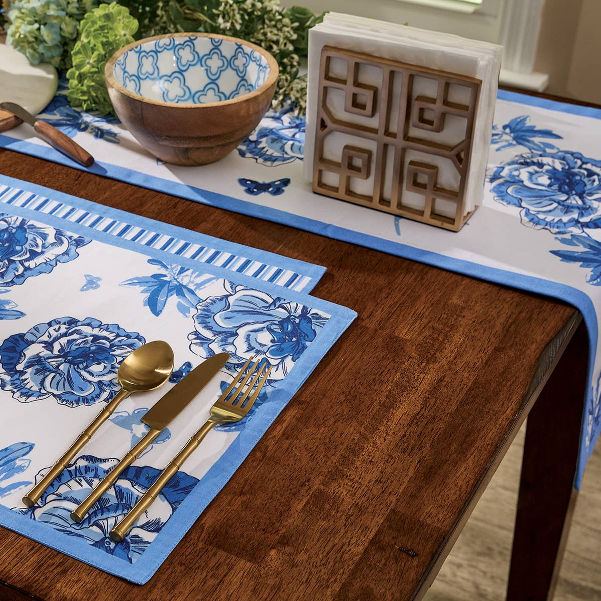 Park Designs - Wholesale Table Runner - Florals And Flitters Table Runner 72"L - Blue1