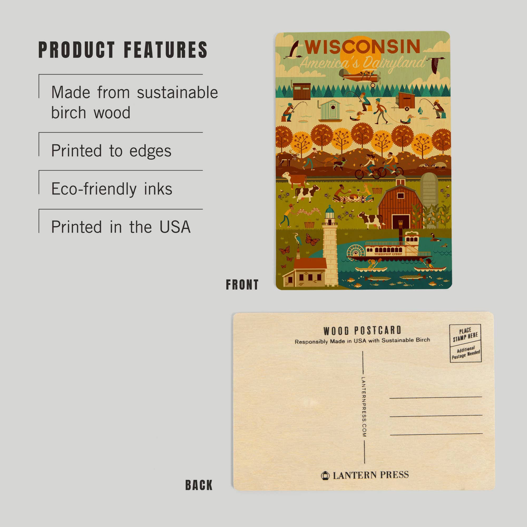 Lantern Press - Wholesale Postcard - WOOD POSTCARD Wisconsin, Geometric2