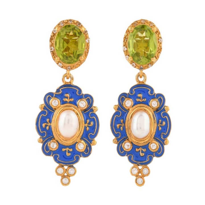 Peridot Perle Topas Vermeil Over Sølv Emalje Øreringe, Gaver for engroshandel hos Misteerious Seed