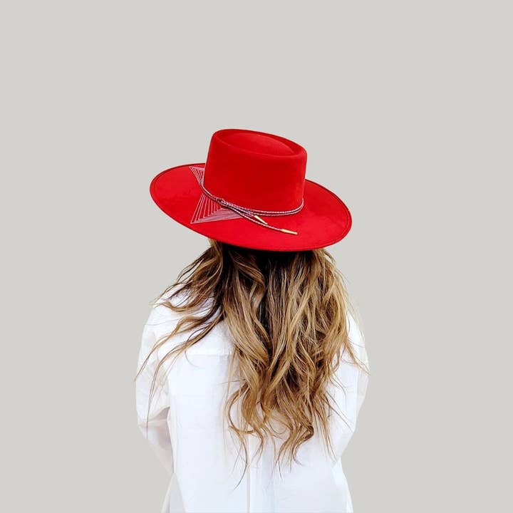 Olia Telescope Crown Hat - Red for wholesale by PETRA SAVAGE