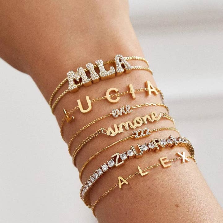 ZEN&CO Studio - Wholesale Charm/Dangle Bracelet - INDIE Personalized Nameplate charm bracelet, Sterling Silver, 18K Gold Plated, Freshwater Pearl, Nature Stone1