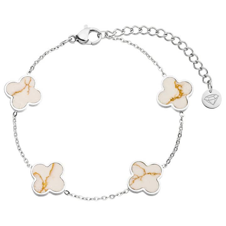 Schmuckgroßhandel - Wholesale Charm/Dangle Bracelet - White Gold Clover Bracelet | 18K Gold Plated3