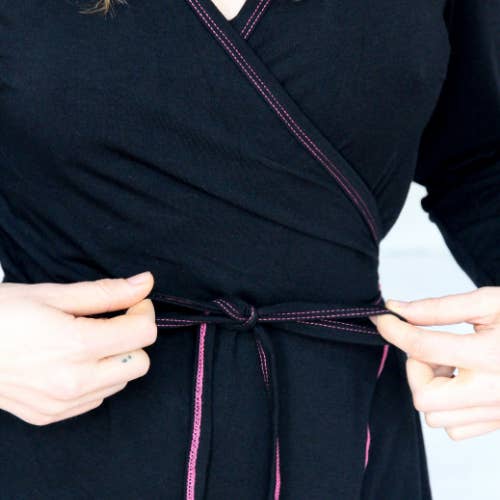 Mimi Island Loungewear - Wholesale Robe - Women's - The Island Robe - Dusk (Black)/ Pink Trim4