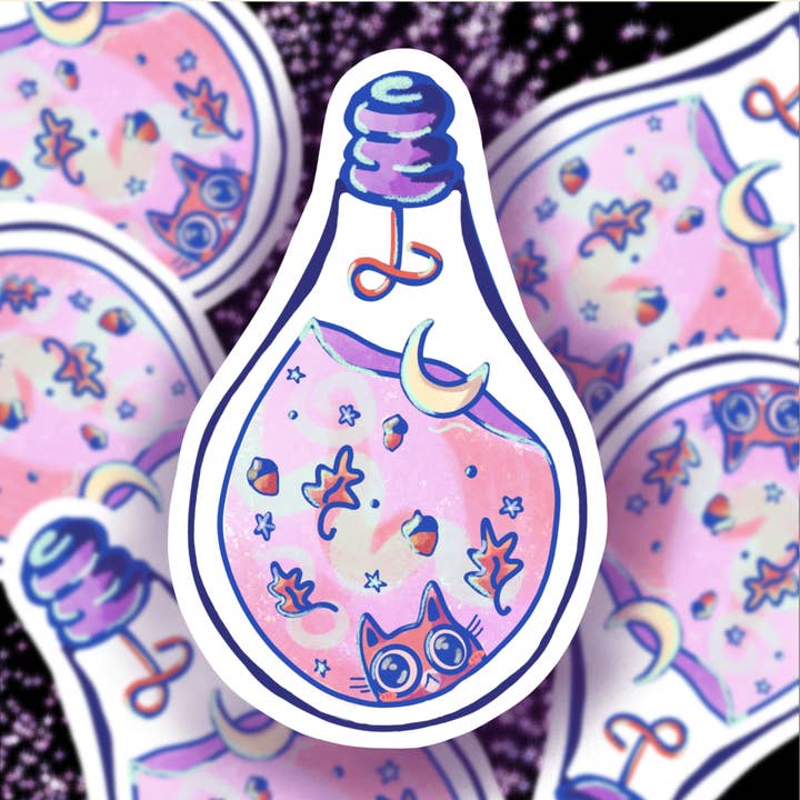 Gooseberry Kawaii – wholesale Sticker – Night Light Kitty - Matte Laminate Sticker -4 inch