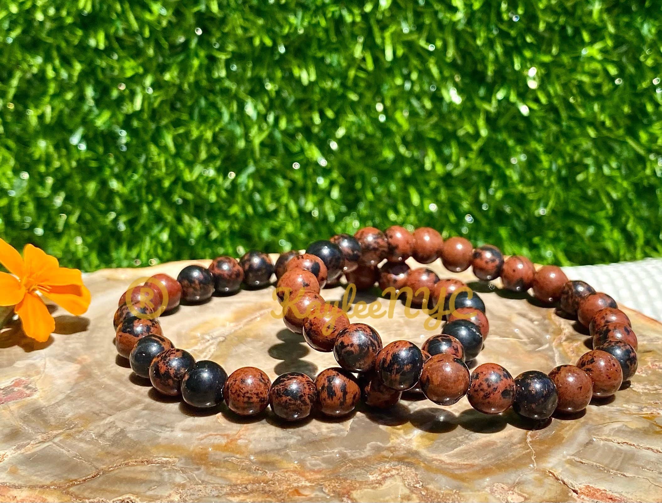 KayleeNYC - Wholesale Beaded Bracelet - Natural Mahogany Obsidian 8mm 7.5” Crystal H1