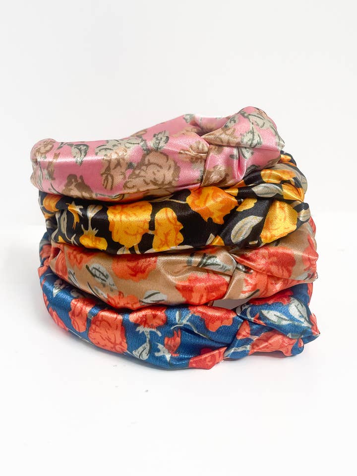 Satin Floral Top knot Headband for wholesale by Iris Atelier