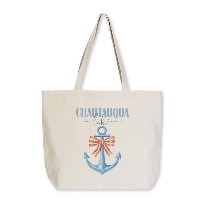 Tote Bag Natural Canvas-New England Tides Anchor Chautauqua Lake for wholesale by Love Local