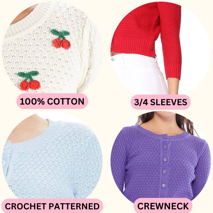 Mak - Wholesale Cardigan – Women’s - 3/4 Sleeve Crewneck Knit Cropped Cardigan Sweater MK3514170