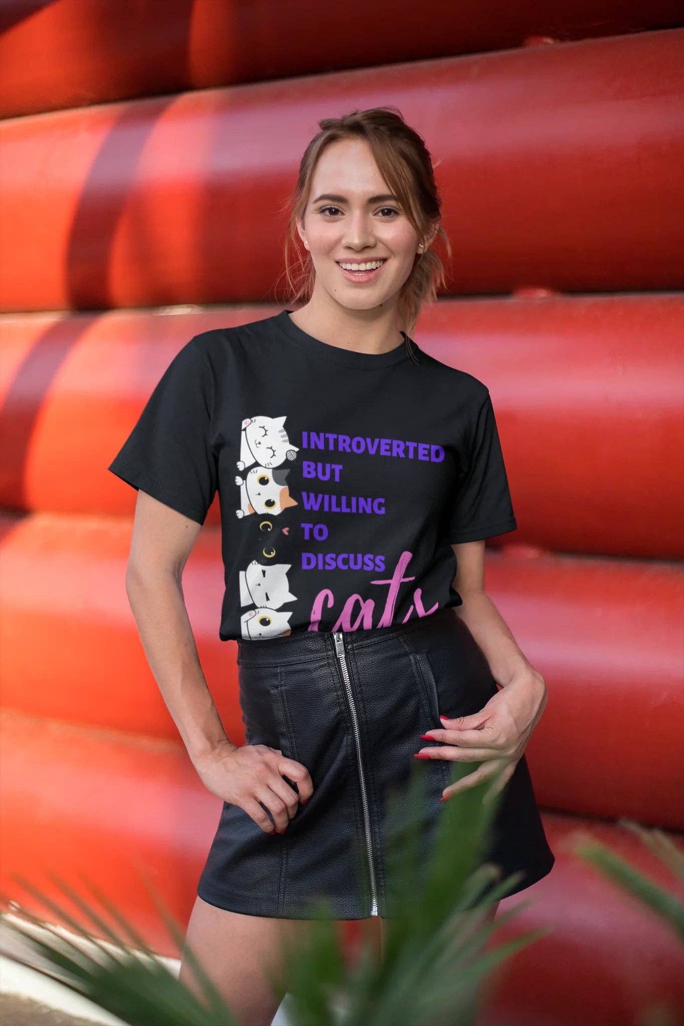 Purrtastic Presents - Wholesale Screen Printed T-Shirt - Unisex - Introverted But Willing To Discuss Cats T-Shirt1