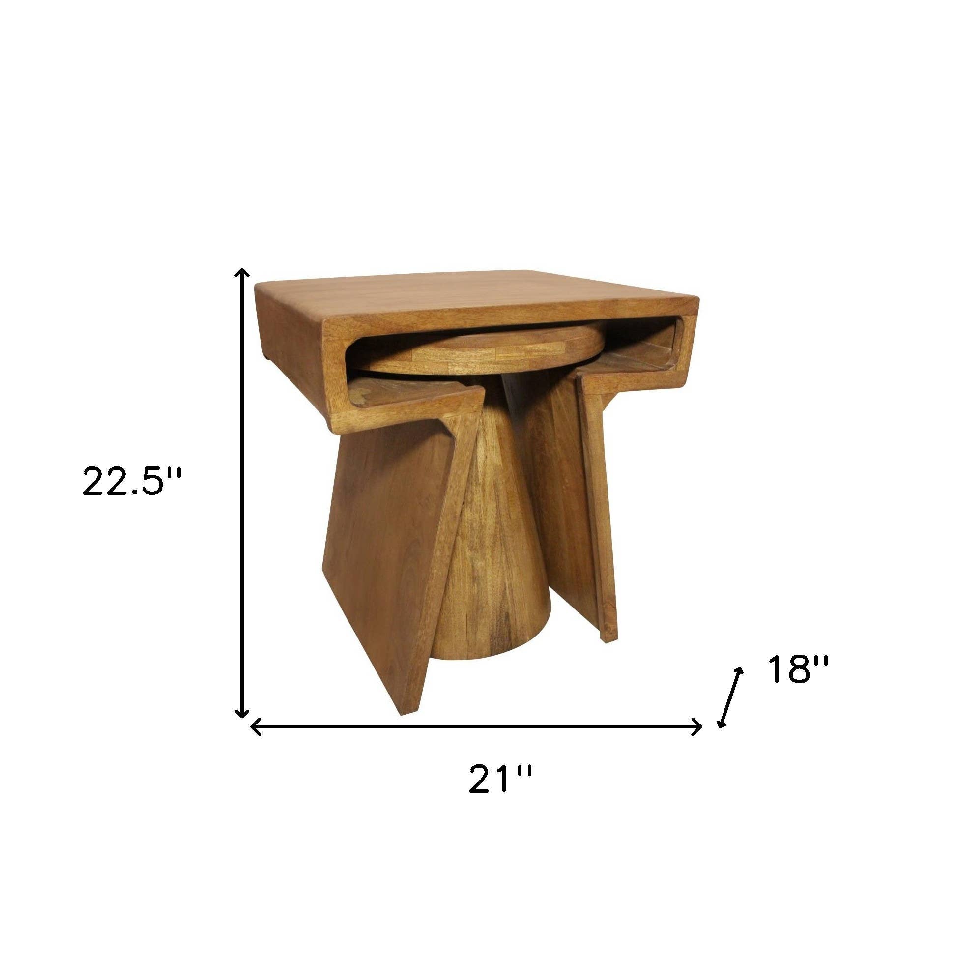 HomeRoots - Wholesale Side Table - Set of Two Walnut Distressed Solid Wood Pedestal Nested Tables2