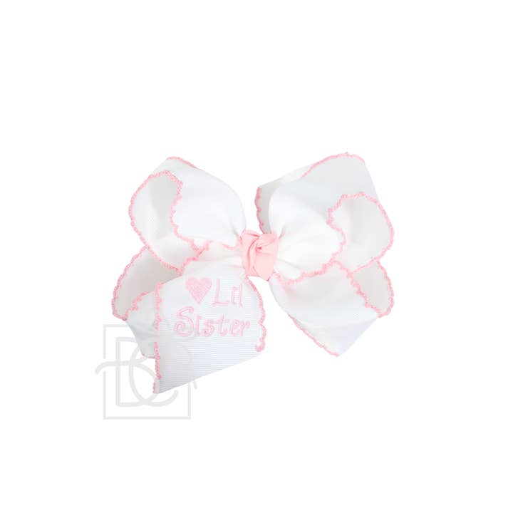 Beyond Creations, LLC - Wholesale Hair Bow - Kids - Embroidered Big Sister & Lil Sister Crochet Edge Bow