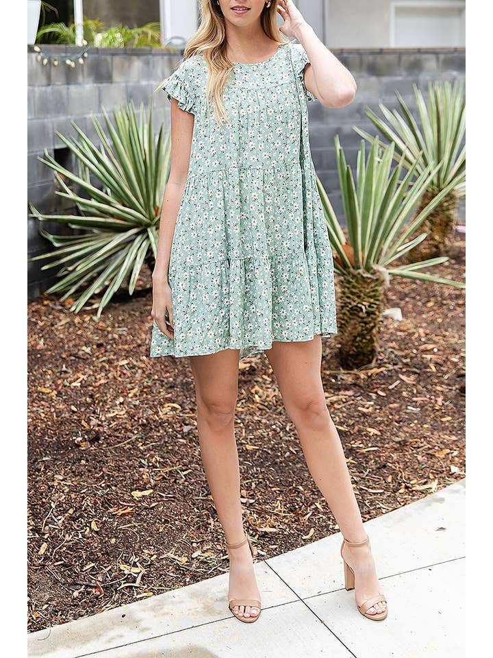 ROUSSEAU - Wholesale Dress - Women's - LORAL RUFFLE SLEEVE TIERED MINI DRESS