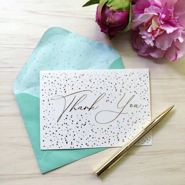Robert Frederick Ltd – wholesale Stationery/notecard set – 12 Notecards and Envelopes in Gift Box - “Thank You” Spots Design3