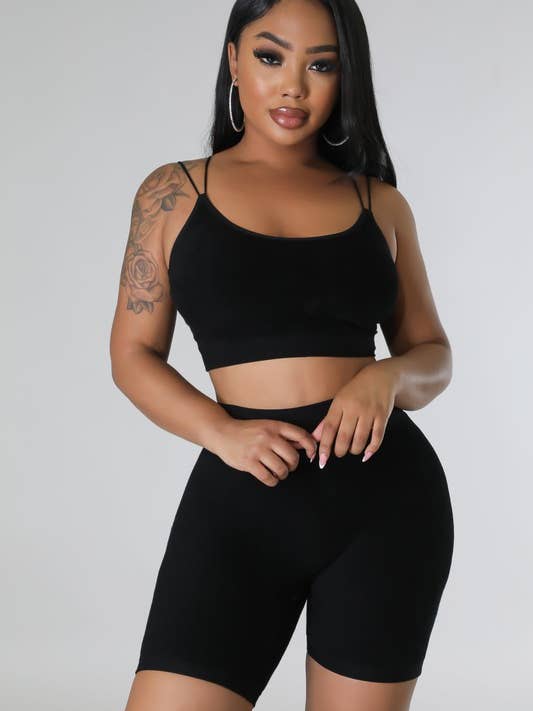 Conjunto de camisola texturizada sin mangas y motero para venta al por mayor de 5besties inc