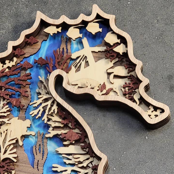 Gulf Coast Custom - Wholesale Wall Art Set - Seahorse Multilayer Wood Art Decor Sealife Beach House Decor1