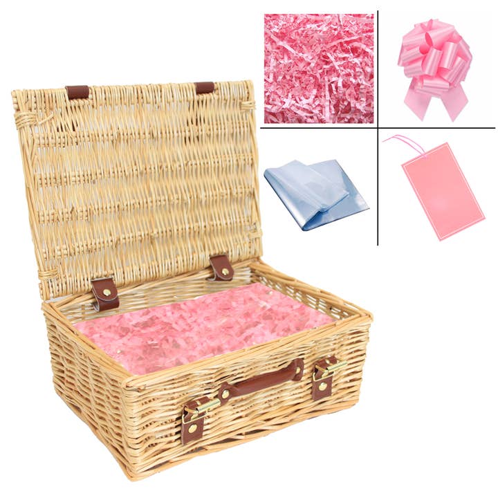 Hamper Basket Gift Kits - Pink Shred, Bow, Bag, Tag (x5) for wholesale by Candi Gifts