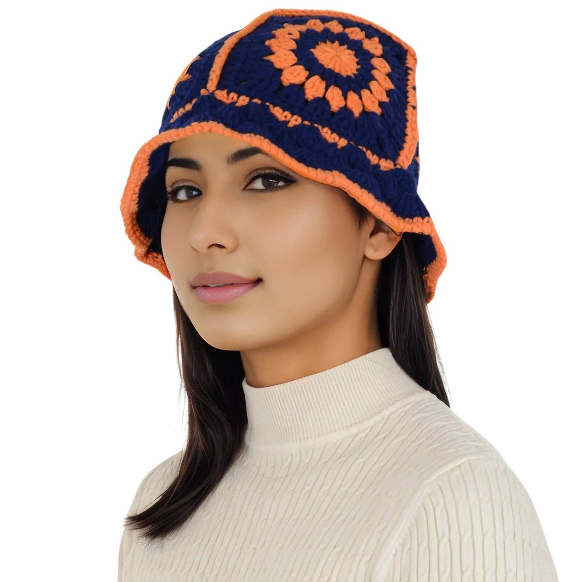 AK Brand – Engroshandel Bucket hat - Dame – Hæklet bøllehat retro solstråle strik foldbar strandhat12