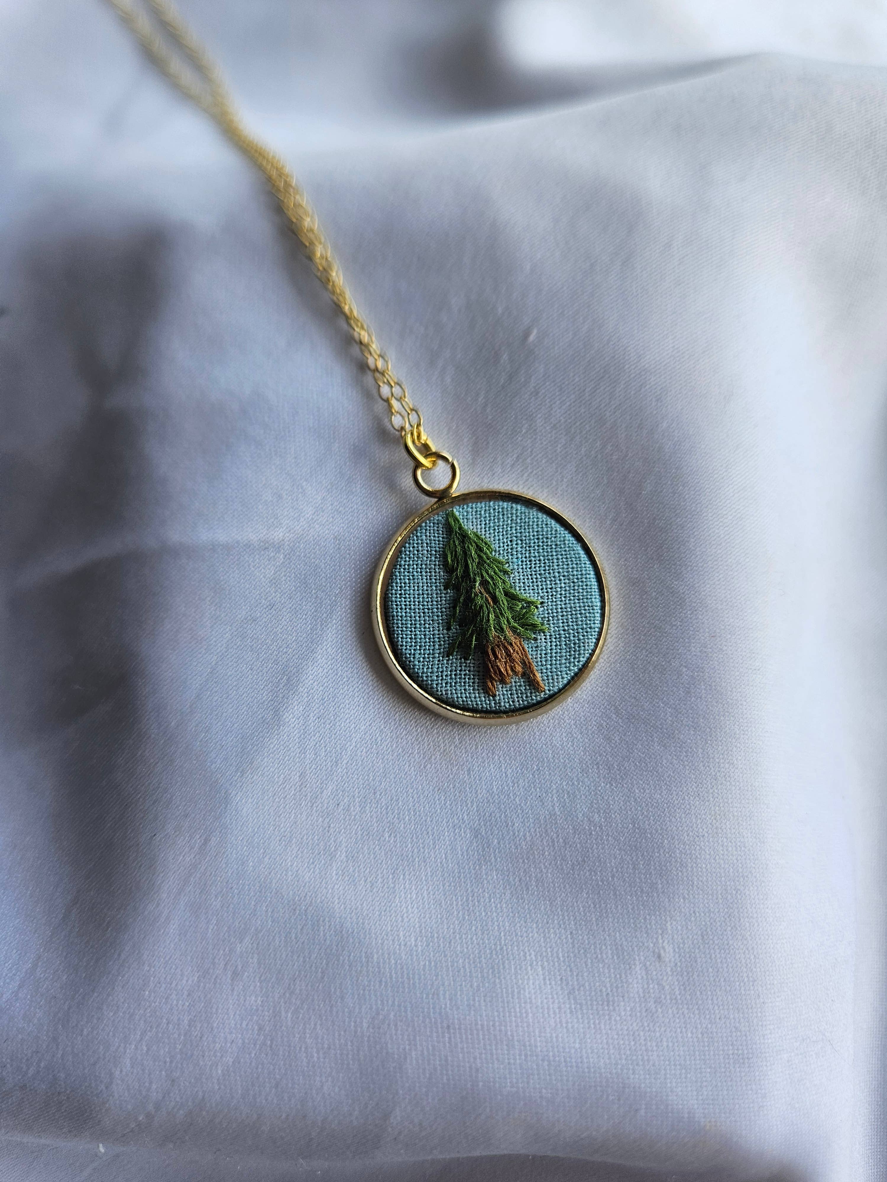 Biobroidery - Wholesale Pendant/Charm Necklace - Hand-embroidered Douglas-fir tree pendant1