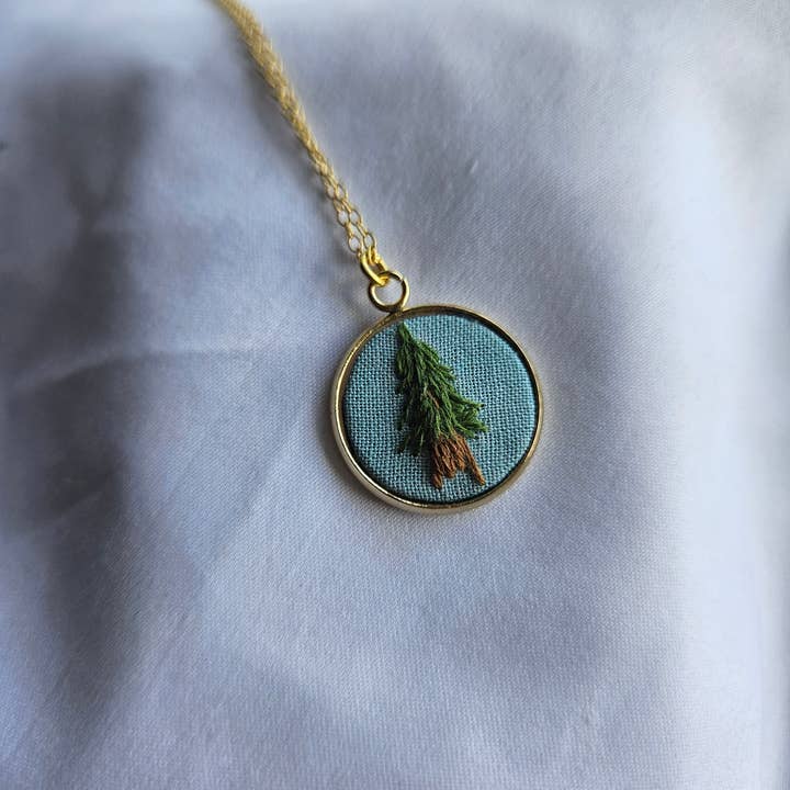 Biobroidery - Wholesale Pendant/Charm Necklace - Hand-embroidered Douglas-fir tree pendant1