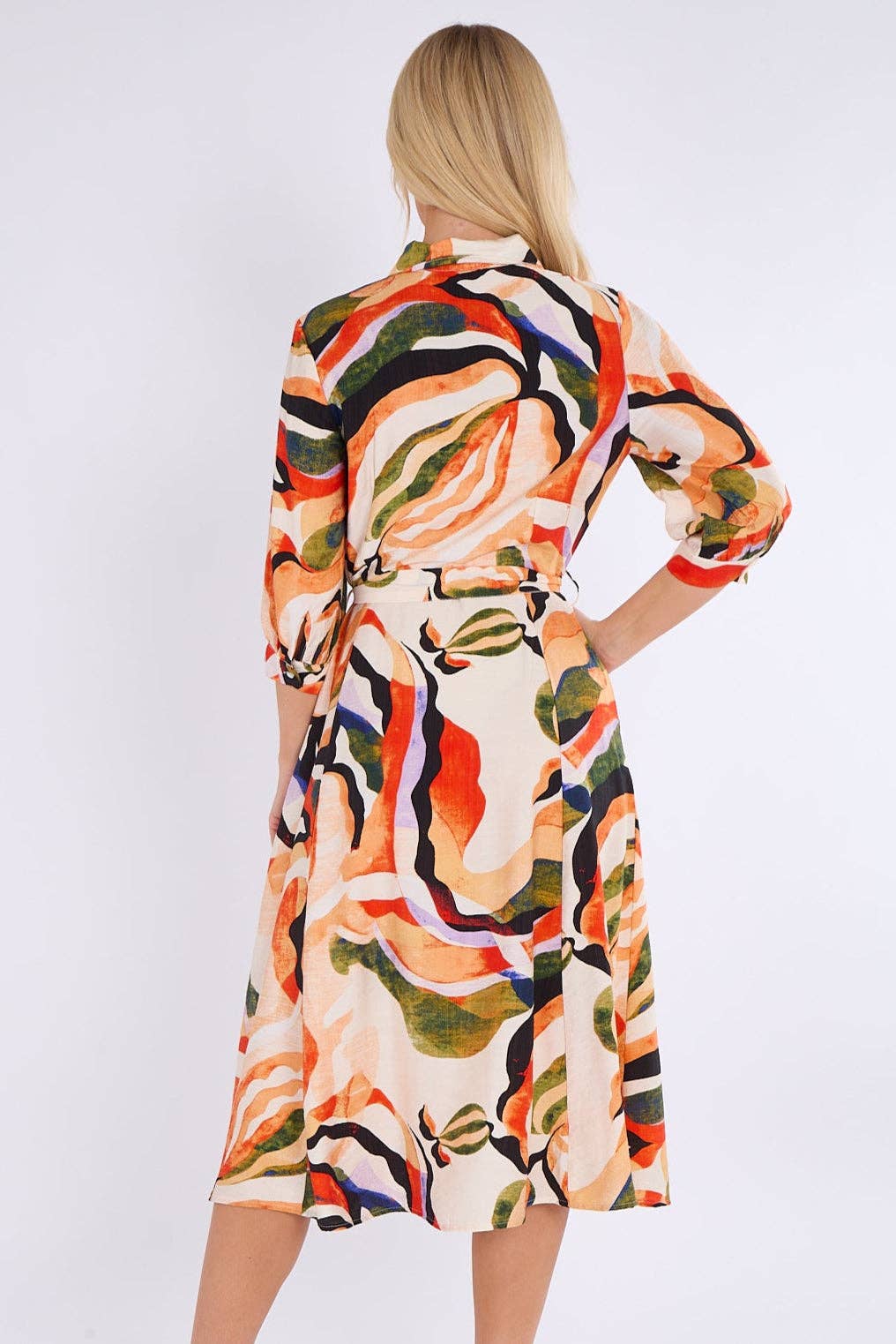 ARANCIO Abito camicia midi con stampa a motivo arancione e verde in vendita all'ingrosso su Faire5