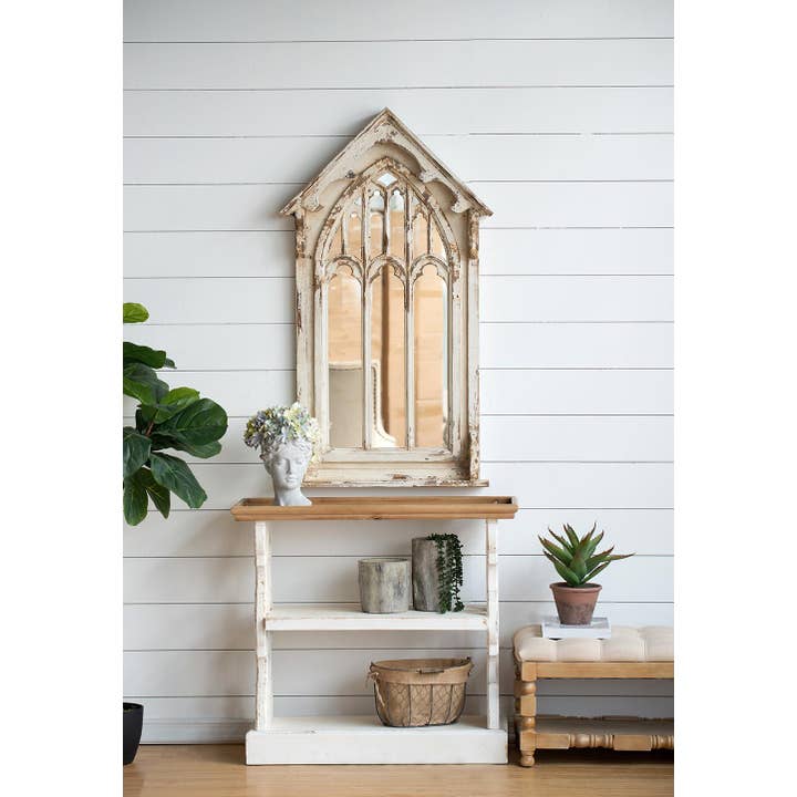A&B Home Group Inc. - Wholesale Free Standing Shelf - 35.5x14x32" Distressed White and Natural Wood Shelf10