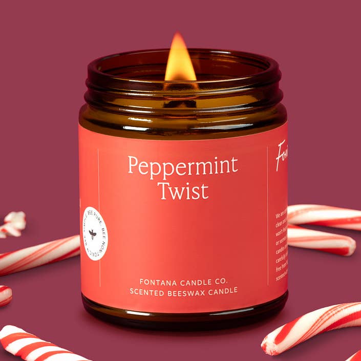 Peppermint Twist Essential Oil Beeswax Jar Candle: Non-Toxic for wholesale by Fontana Candle Co.