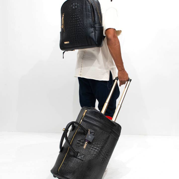 Tote&Carry - Wholesale Luggage - Apollo 2 Backpack & Rolling Duffle Bag Set in Black