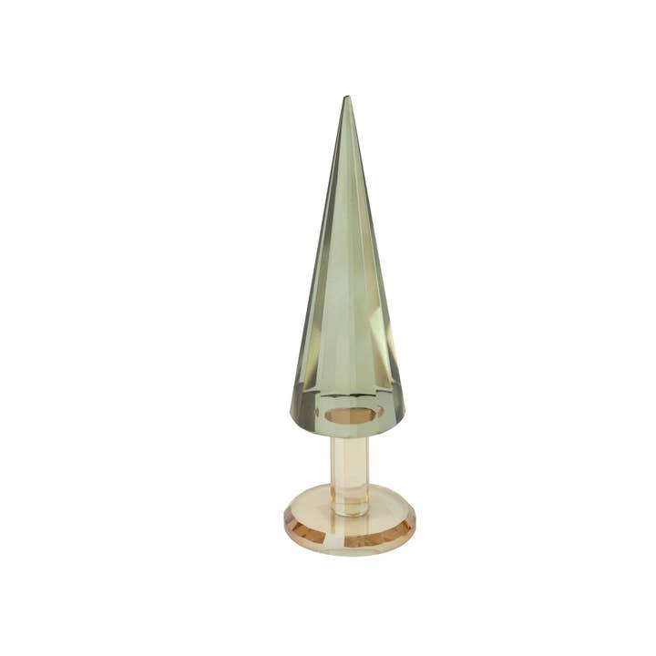 Silver Tree Home & Holiday - Wholesale Christmas Decoration - A23732:Solid cut glass mini tree, green on amber base, 8 in