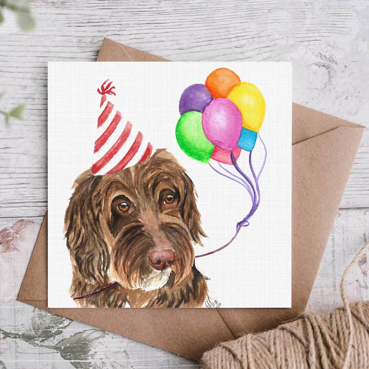 Biglietto di compleanno marrone Cockapoo Cane per la vendita all'ingrosso da parte di Cloud Jellybean Art