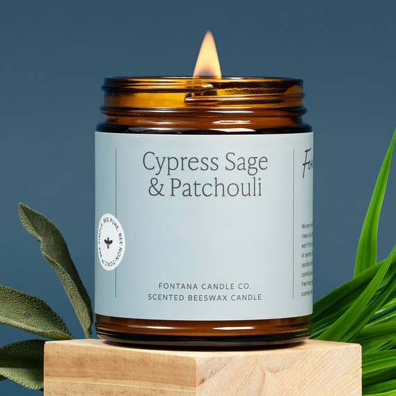 Cypress Sage & Patchouli Beeswax & Essential Oil Jar Candle for wholesale by Fontana Candle Co.