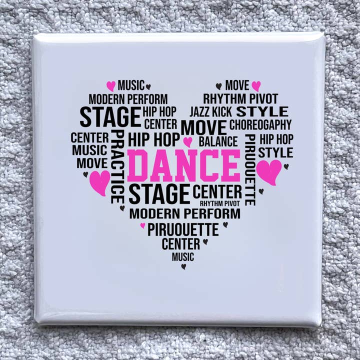 Aimant de sport 2x2" Dance Heart - Décoration de réfrigérateur faite main pour la vente par Made With Aloha Magnets,llc