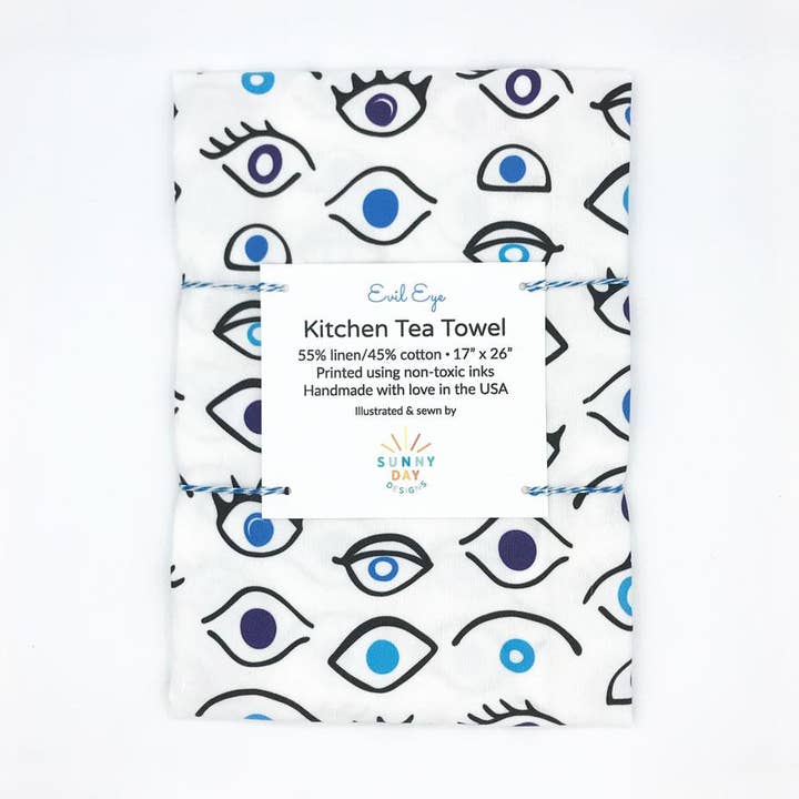 Evil Eye Linen/Cotton Tea Towel for wholesale by Sunny Day Designs