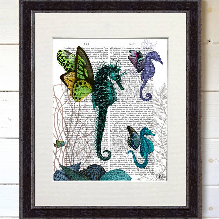 Seahorse Trio with Wings, Nautical Book Print / Art Print for wholesale by FabFunky Ltd