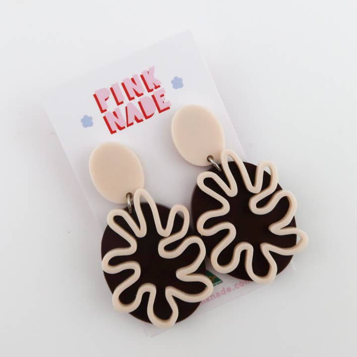 The 'Nimzy' Chocolate & Stone Squiggle Dangle for wholesale by Pink Nade
