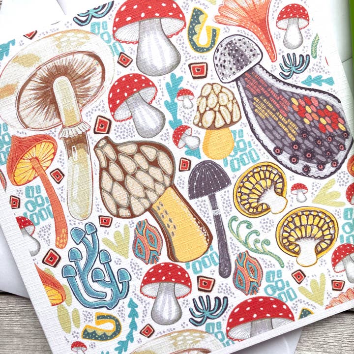 Toadstool Pattern Greeting Card, Birthday Card, Any Occasion for wholesale by Slumbermonkey Designs
