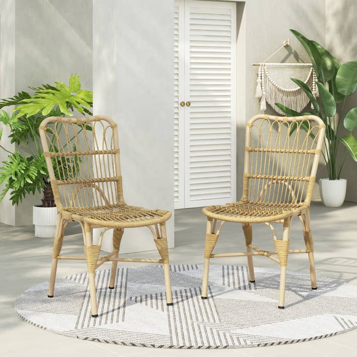 Set of 2 Outdoor Wicker Dining Chairs with Iron Frame for wholesale by 39F Inc.