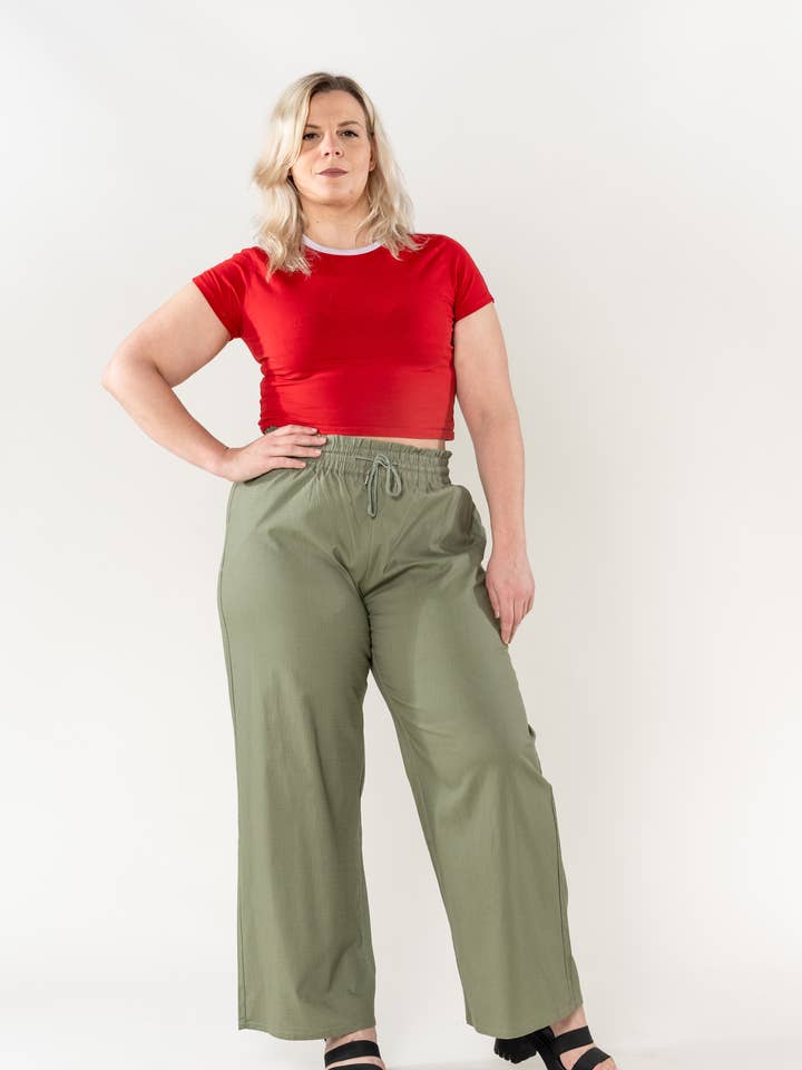 Nina Carter - Wholesale Pants - Women's - Plus size linen-style pants Nina Carter elastic A002