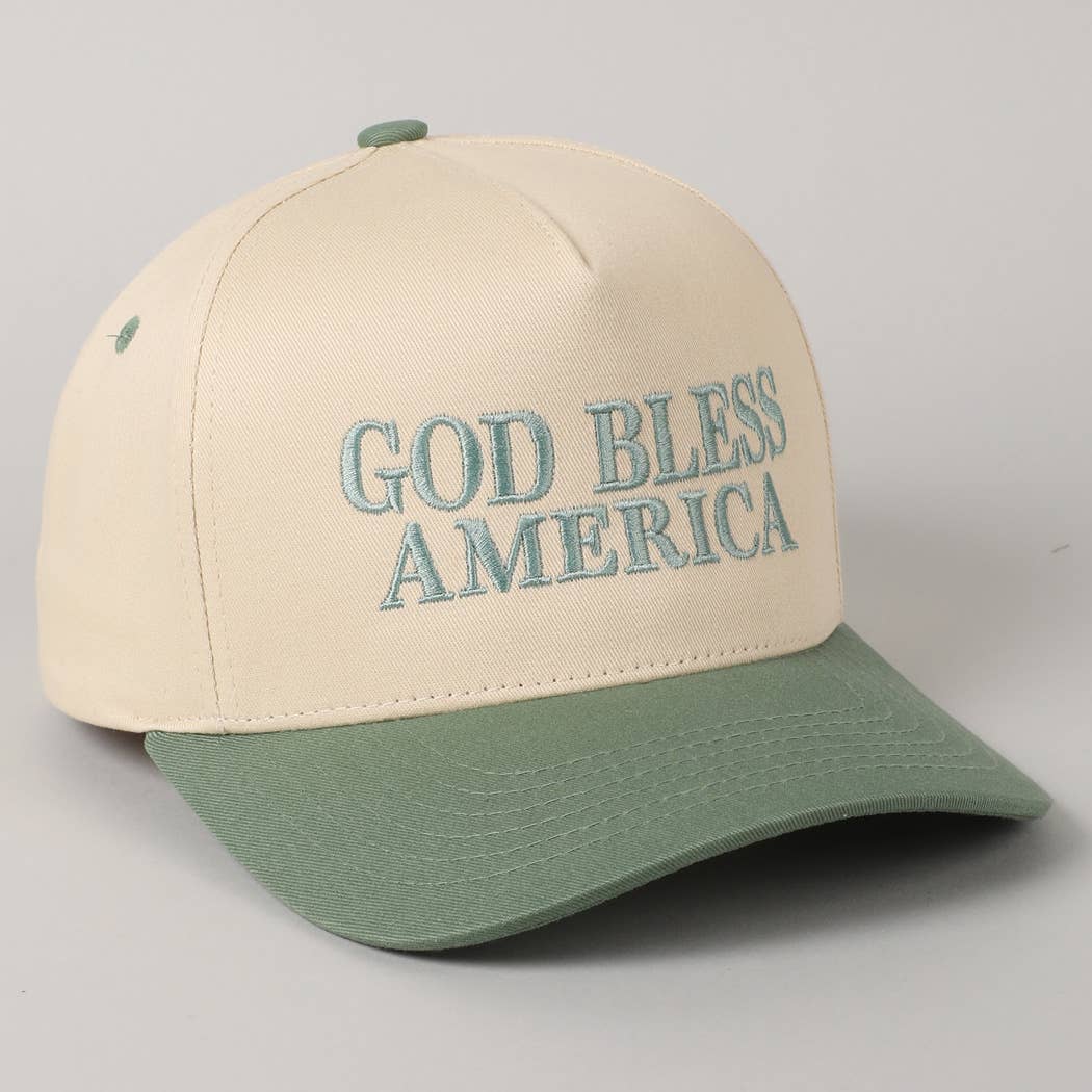 Fashion City - Wholesale Baseball Cap - Unisex - God Bless America Embroidered Two-Tone Canvas Cap26