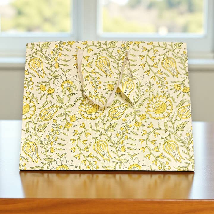 Handmade Block Printed Paper Bag | Vanilla Floral for wholesale by Aakriti
