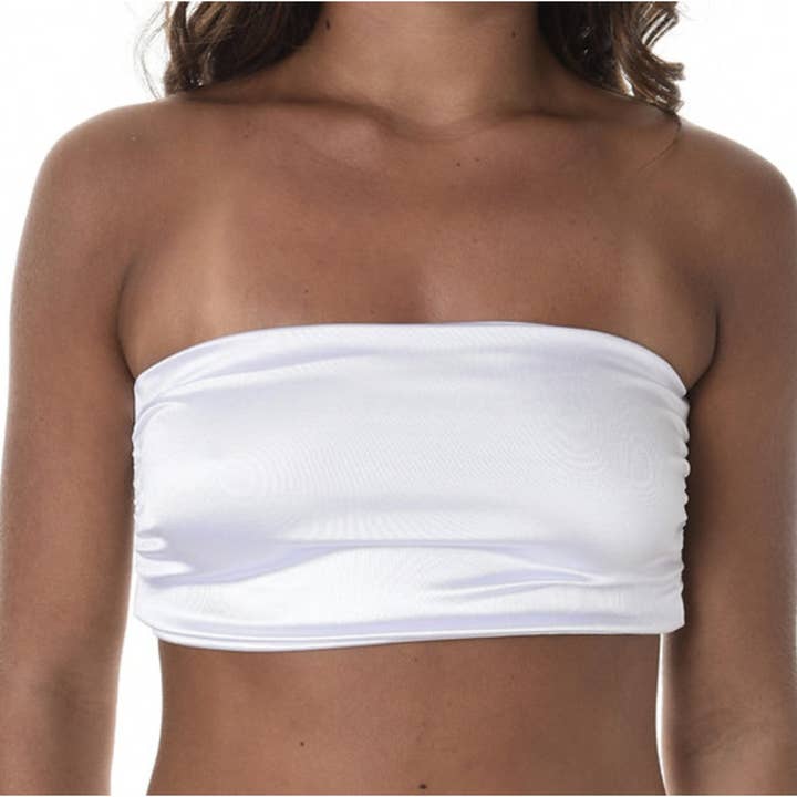 Grecian Silk Bandeau Swim Top White for wholesale by FOS SWIMWEAR